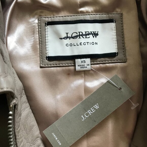 NWT JCrew Bomber Leather Jacket Womens XS Tan Nude Boulder Long Sleeve BJ932 NEW - Picture 4 of 13